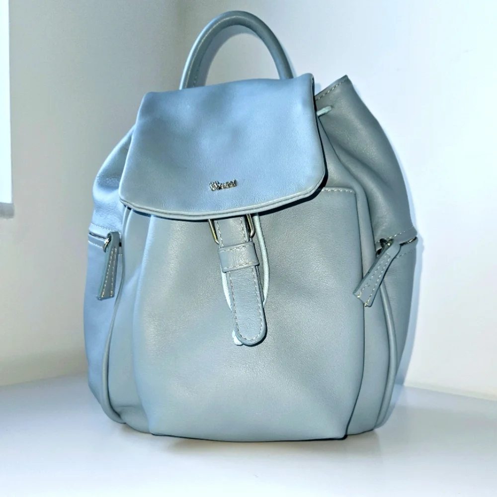 Gianvito Rossi Powder Blue Leather Backpack with Buckle Flap